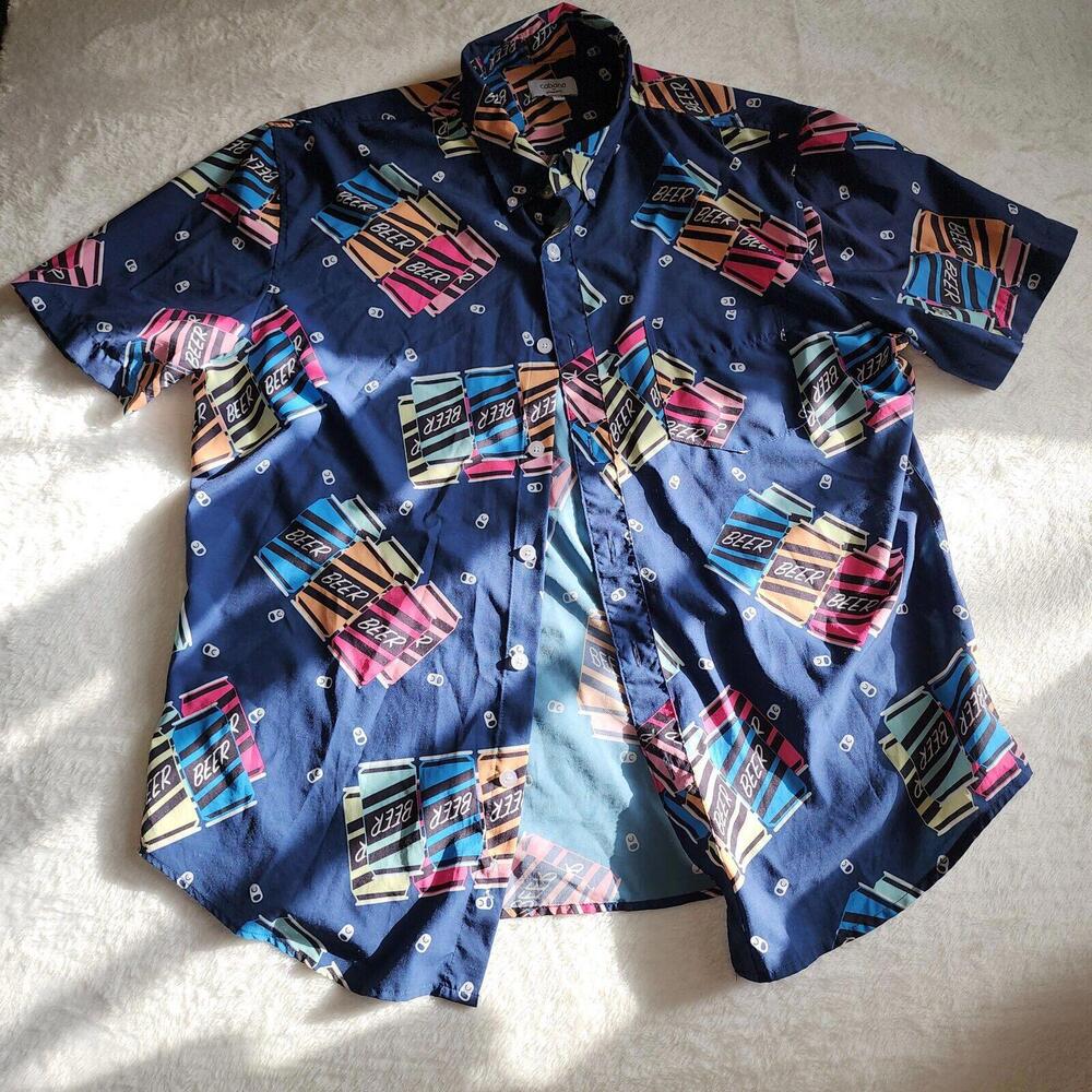 Cabana Camp/Hawaiian Adult Large Beer Button Front Short Sleeve Shirt